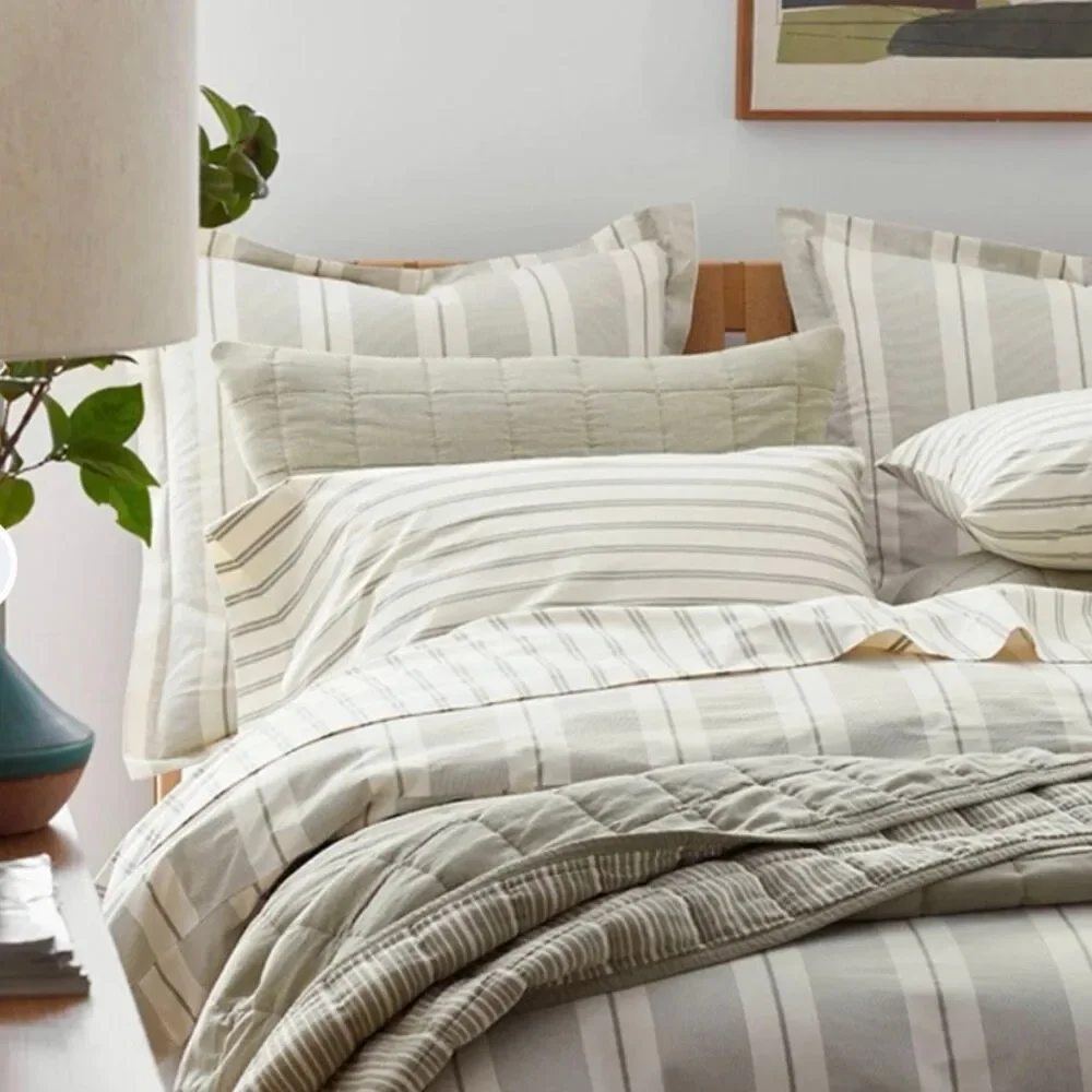The Company Store NWT Moss Green Wide Stripes 100% Cotton Percale Sham- King